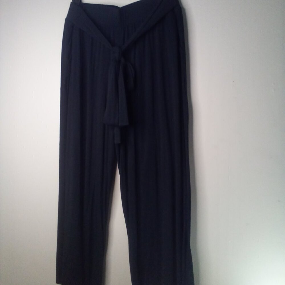 New York & Co Pants Women XL Cropped Wide Leg Attached Belt Stretch Black